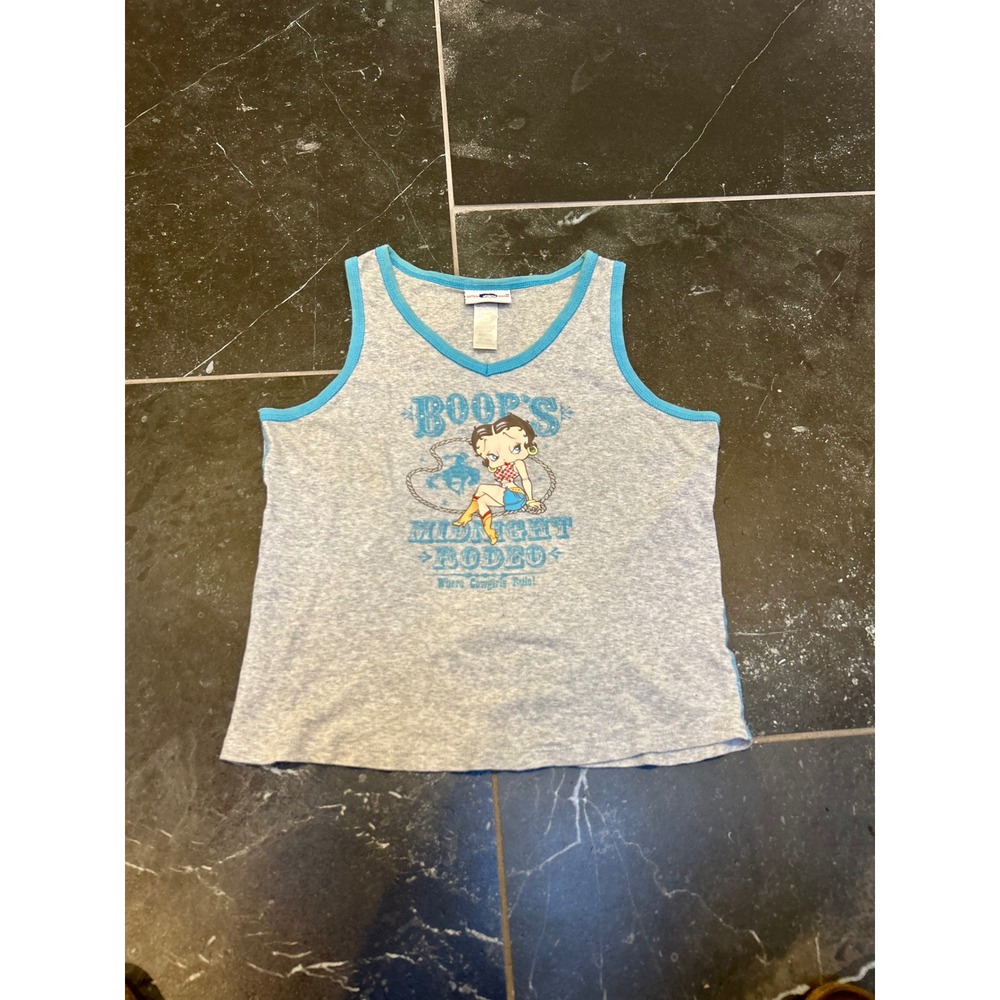 Betty Boop Midnight Rodeo Graphic Tank Top Gray Blue Sleepwear Cowgirl Large